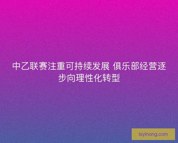 中乙联赛注重可持续发展 俱乐部经营逐步向理性化转型